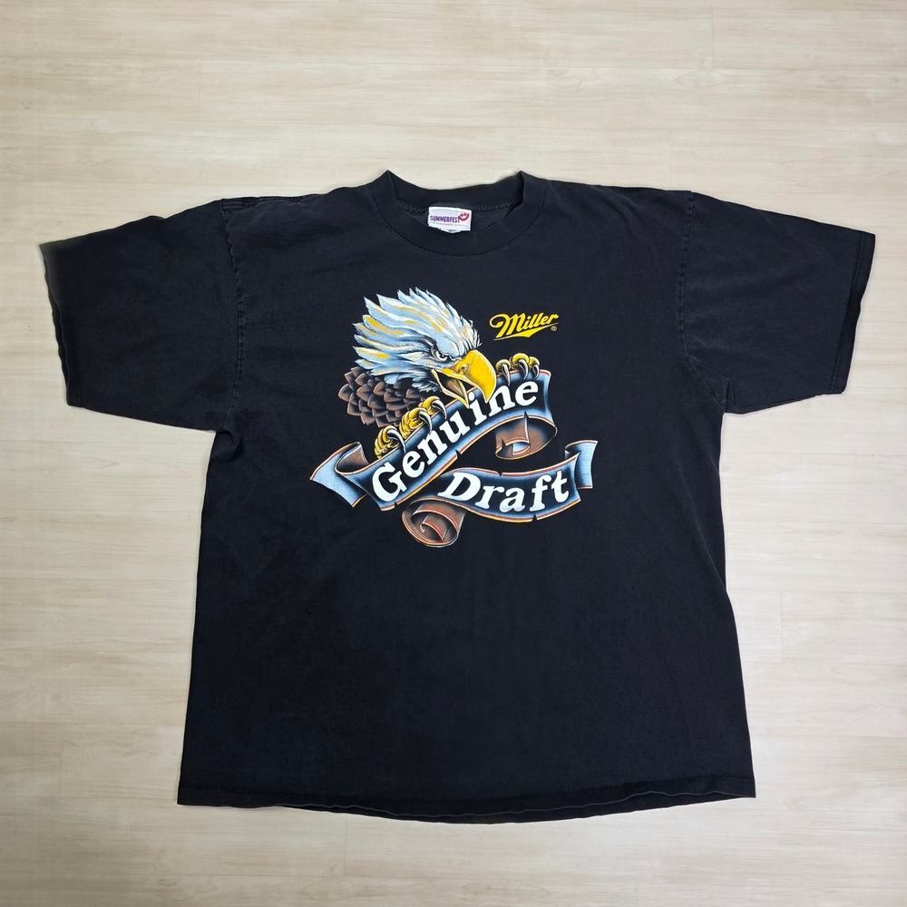 Miller Genuine Draft Eagle Graphic T Shirt Black Summerfest 90s Vintage Mens‎ XL